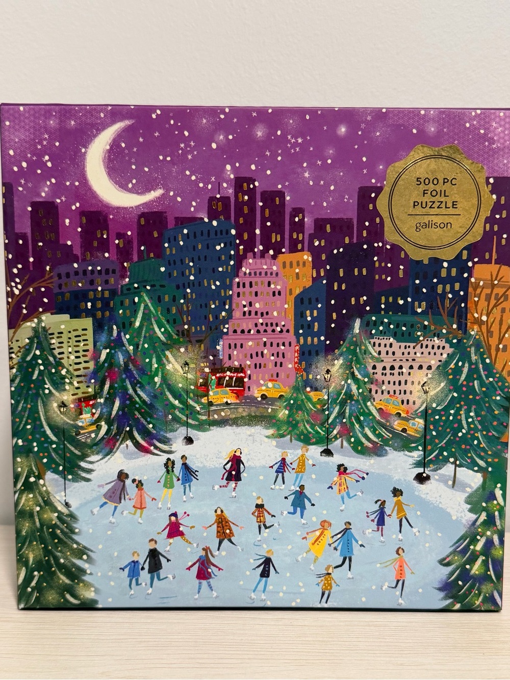 Galison Purple Night City Ice Skating 500-Piece Foil Puzzle